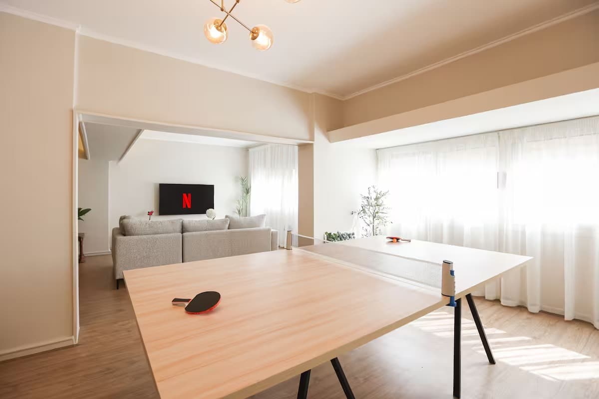 Modern open-plan space with recreational amenities